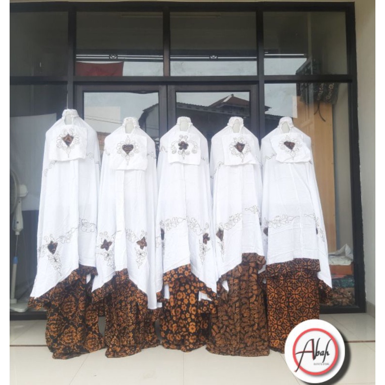 MUKENA CAP BORDIR BATIK PEKALONGAN WARNA COKLAT PUTIH MOTIF GRATIS TAS MUKENA ALAT SHOLAT WANITA RUK