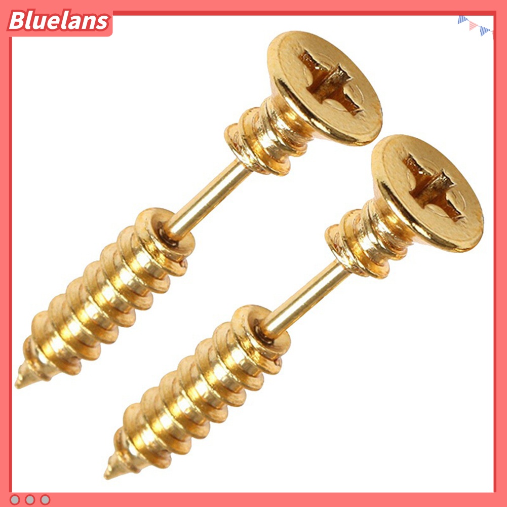 1 Pasang Anting Stud Bentuk Sekrup Bahan Stainless Steel Gaya Punk Gothic Untuk Unisex