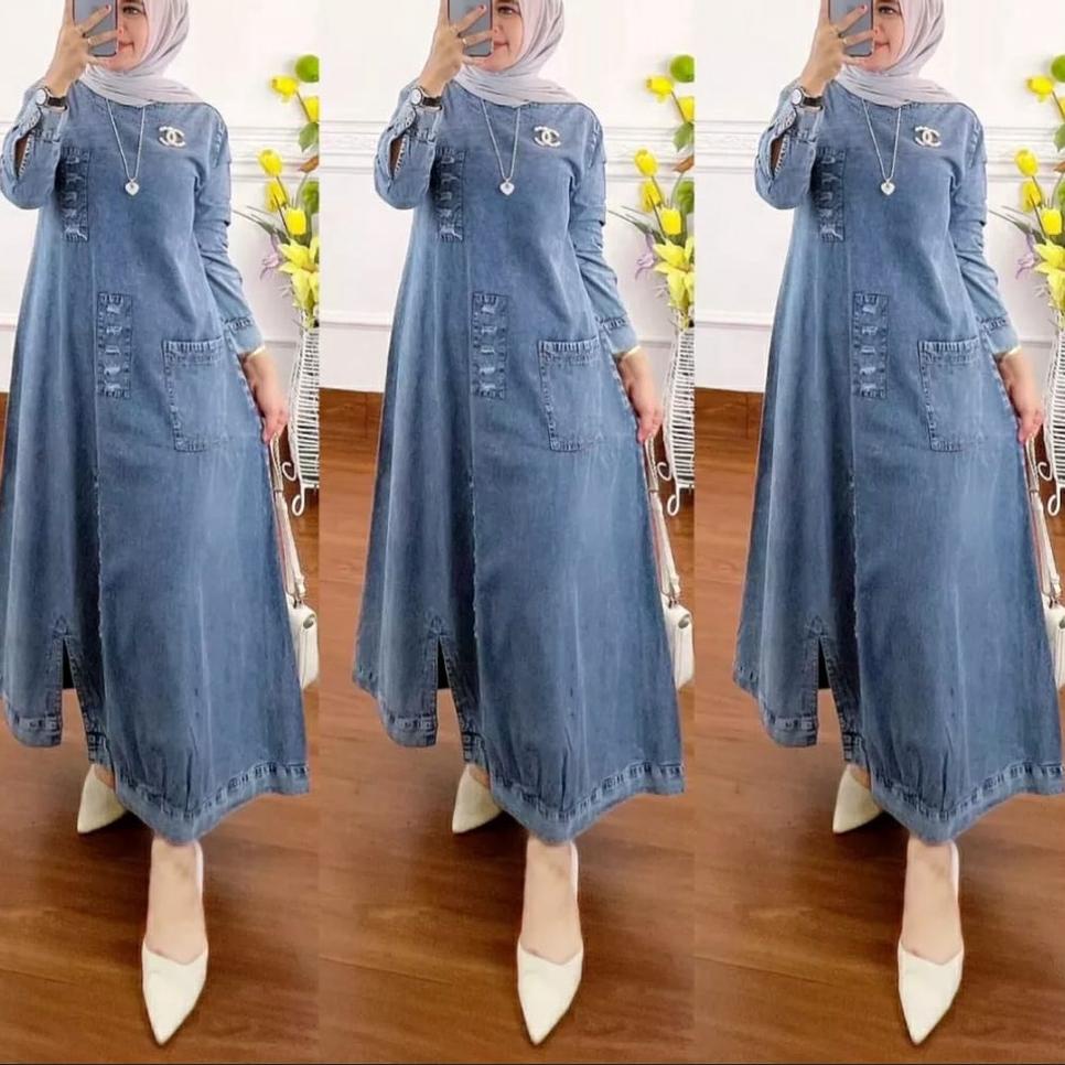Sangat Nyaman.. MIDI DRESS JEANS ORIGINAL TERBARU 2022 / MIDI DRESS WANITA BAHAN LEVIS IMPOR / LONGD