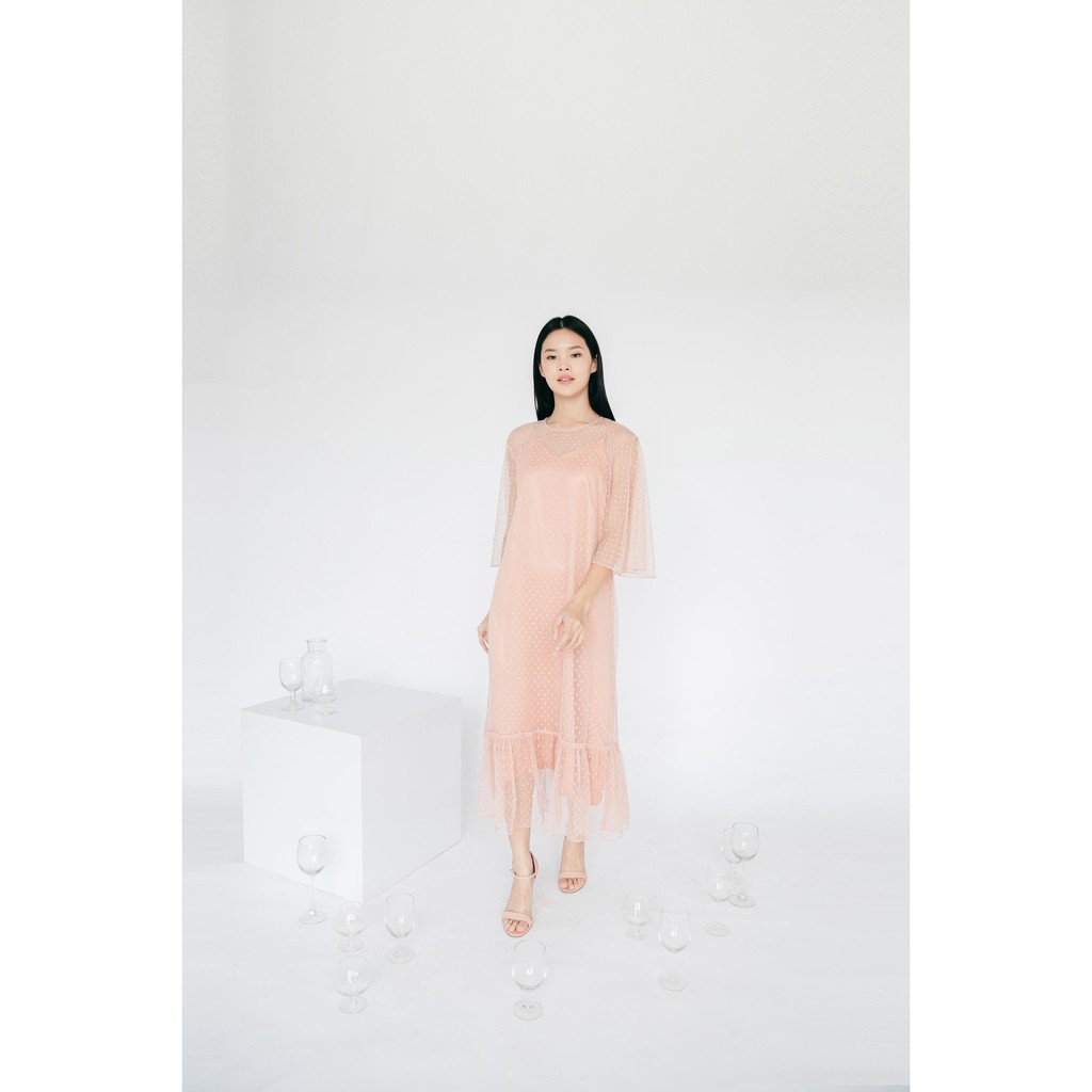 Aura Label - Kiara Nude Dress - Dress tulle dot wanita warna Nude Elegan