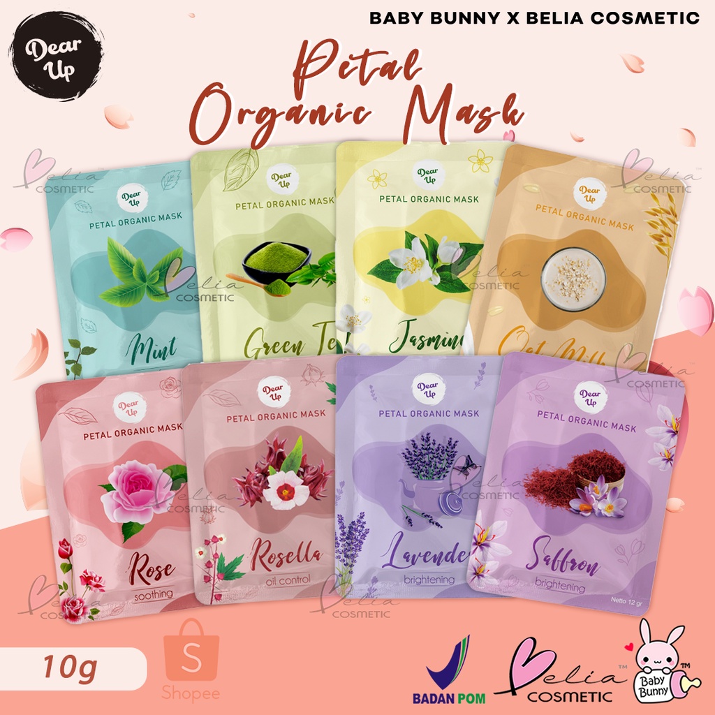 ❤ BELIA ❤ Dear Up Petal Organic Mask 10g | Masker Wajah Organik | Face Mask | BPOM HALAL