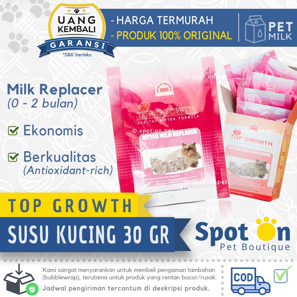 Susu Kucing Top Growth 30gr | Susu Kitten Babycat 30 gr Milk replacer | Anak Kucing Murah Growssy