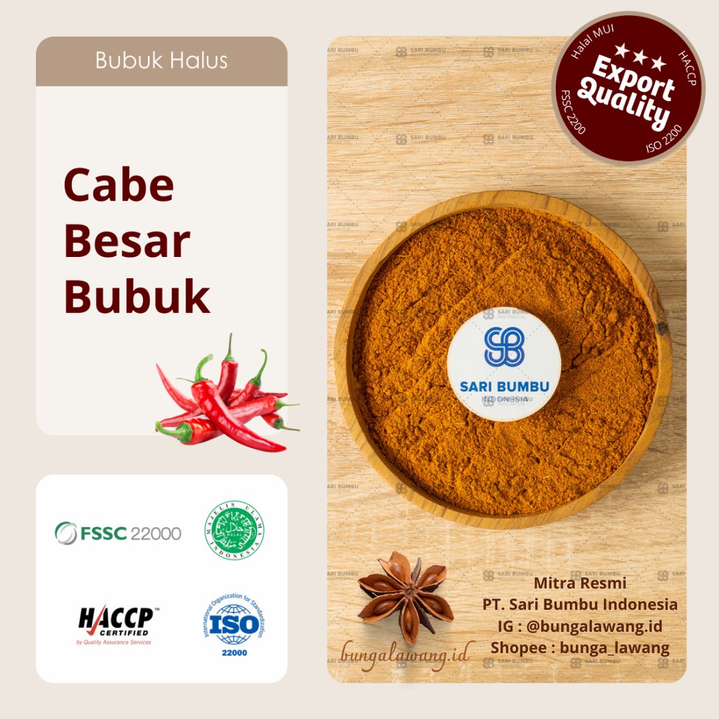 

Cabe Besar Bubuk / Red Chili Powder 250gr Export Quality