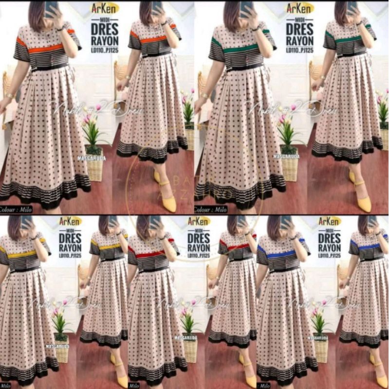 Midi dress terbaru arken rayon tebal || dress midi viral