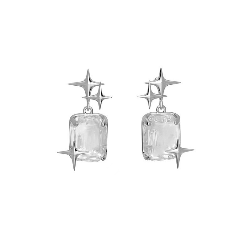 Anting Tusuk Gantung Desain Bintang Hias Kristal / Berlian Gaya Elegan / Barat / Mewah Untuk Wanita