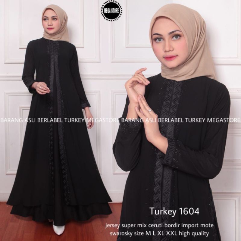 Gamis abaya Hitam Turki 1604 Ori Mega Store jersey Super Mix Ceruty