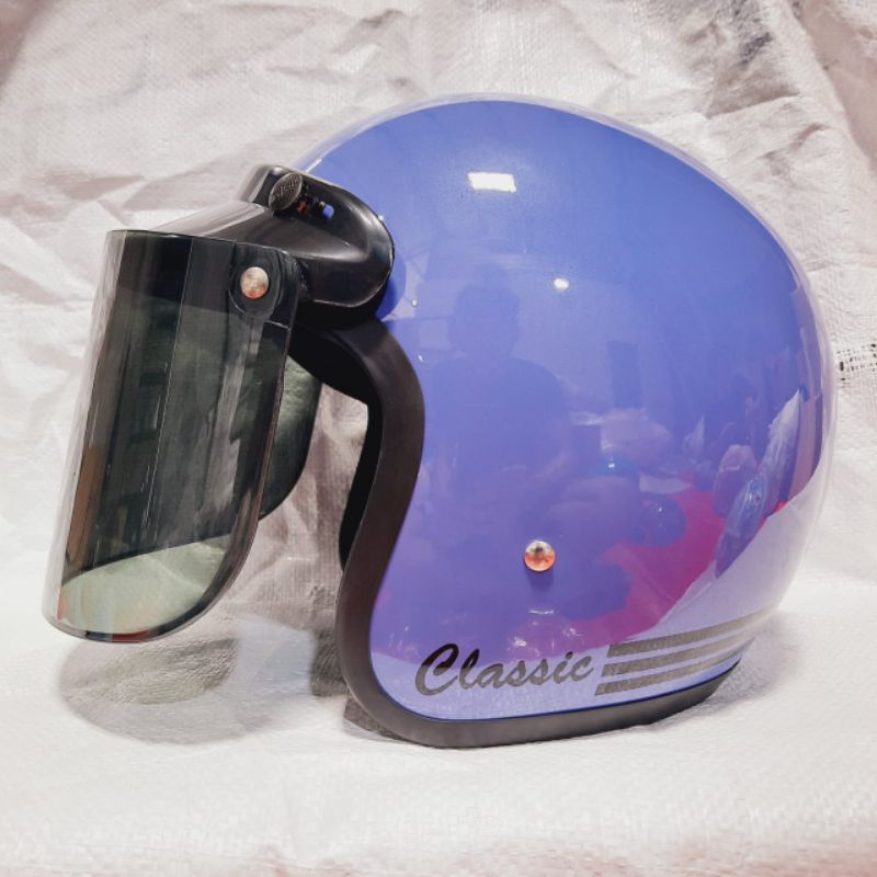 COD HELM BOGO DEWASA CLASIC GARIS  DEWASA POLOS GARIS KACA FLAT DATAR DAN KACA CEMBUNG-Ungu