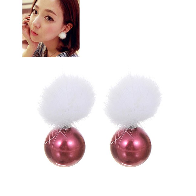 LRC Anting Tusuk Lovely Fuzzy Ball Decorated Earrings C96933