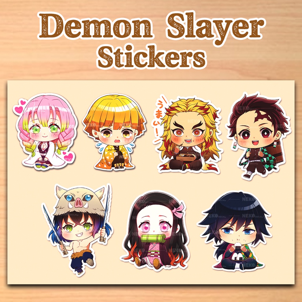 7 pcs Demon Slayer Sticker Stiker Waterproof Anti Air Kimetsu no Yaiba Chibi Stickers Hashira KNY Ta