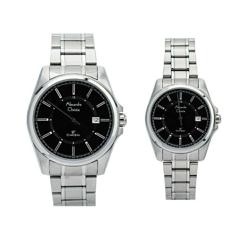 Jam Tangan Couple Alexandre Christie AC 8502 Rantai Pria & Wanita  Original