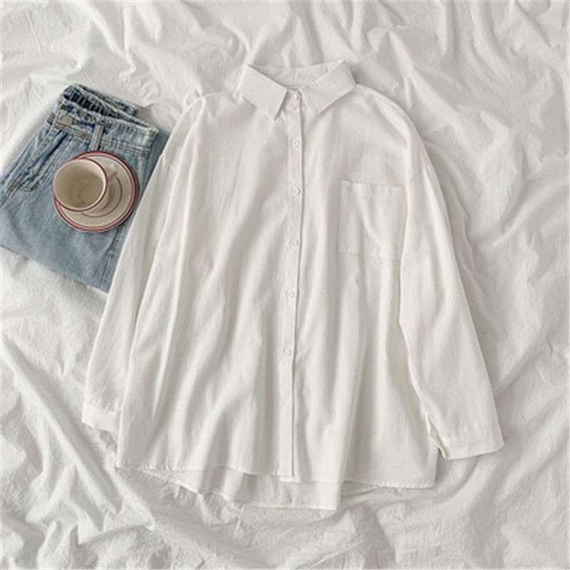 [LENNY]Kemeja wanita lengan panjang warna warni Korea Style-Putih