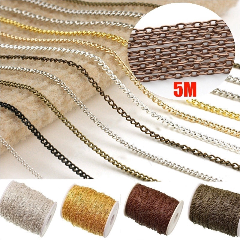 Membuat Rantai Link Terbuka Besi Logam Tembaga Aksesoris 5 M Roll DIY Gelang Kalung Perhiasan Bracelets