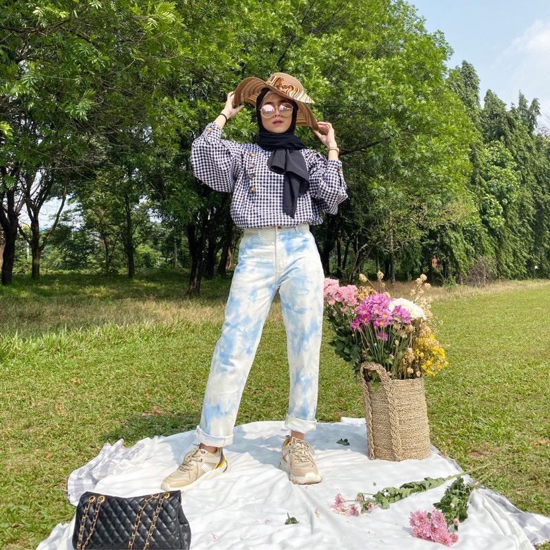 1KG MUAT 3PCS | SAVANA BOYFRIEND BAGGY JEANS TIE DYE HITS SELEBGRAM FASHION WANITA MUSLIMAH