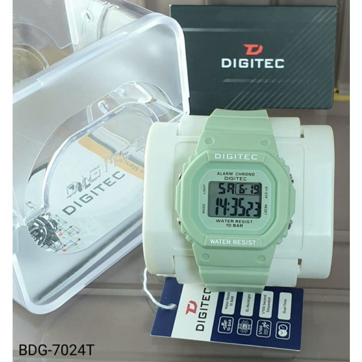 JAM TANGAN WANITA DIGITEC DG 7024 ORIGINAL TAHAN AIR 10 BAR GREEN RUBBER DIGITAL DISPLAY