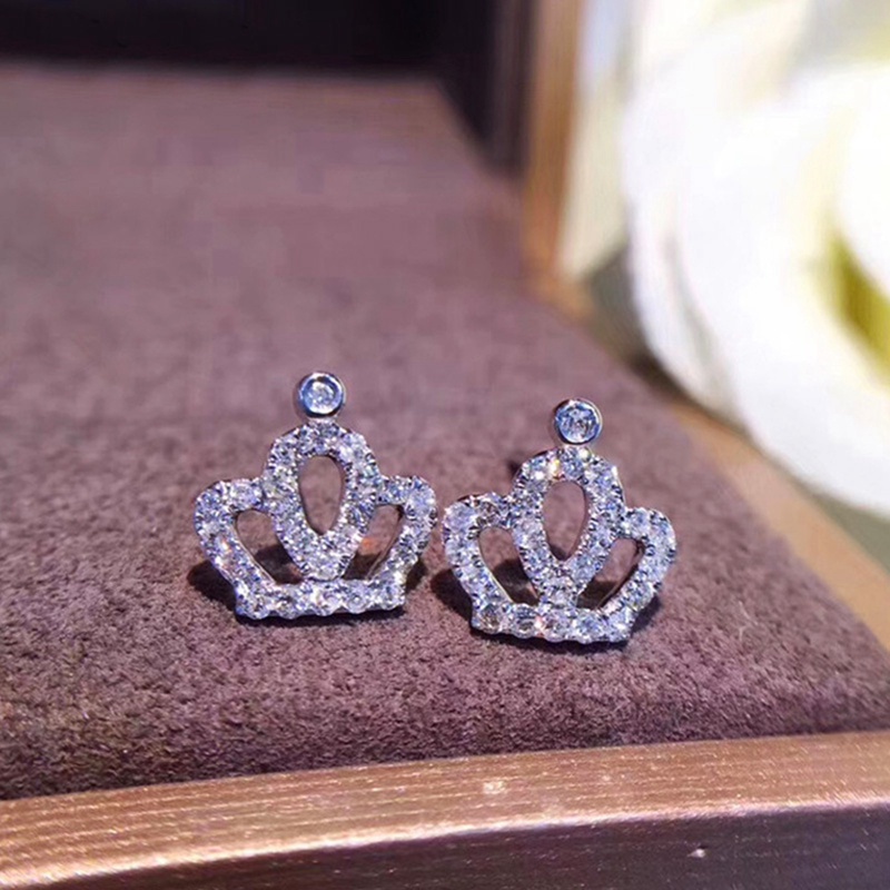 Fancyqube Anting Stud Bentuk Mahkota Warna Putih Untuk Wanita