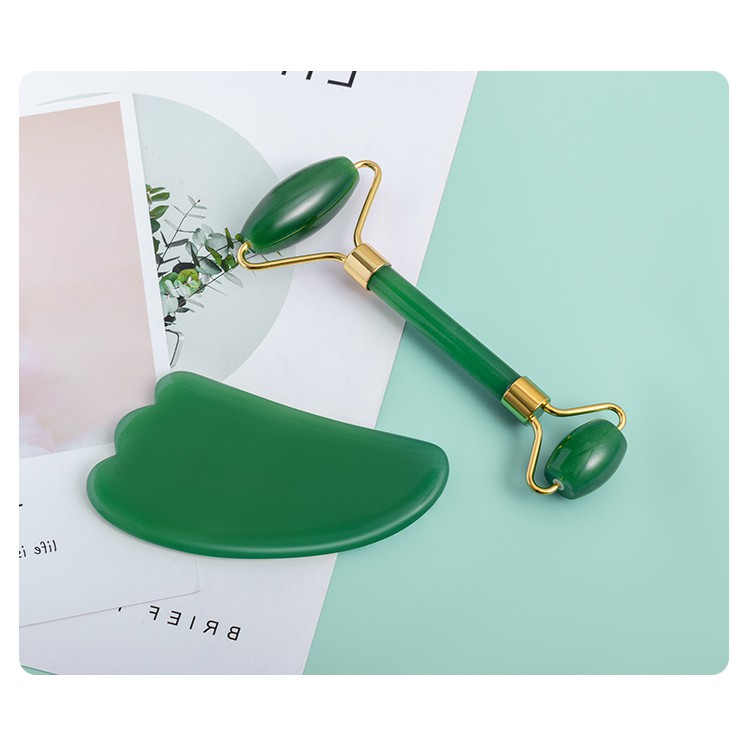 Gua Sha &amp; Roller Facial Massage - Alat Pijat wajah original batu Green Aventurine