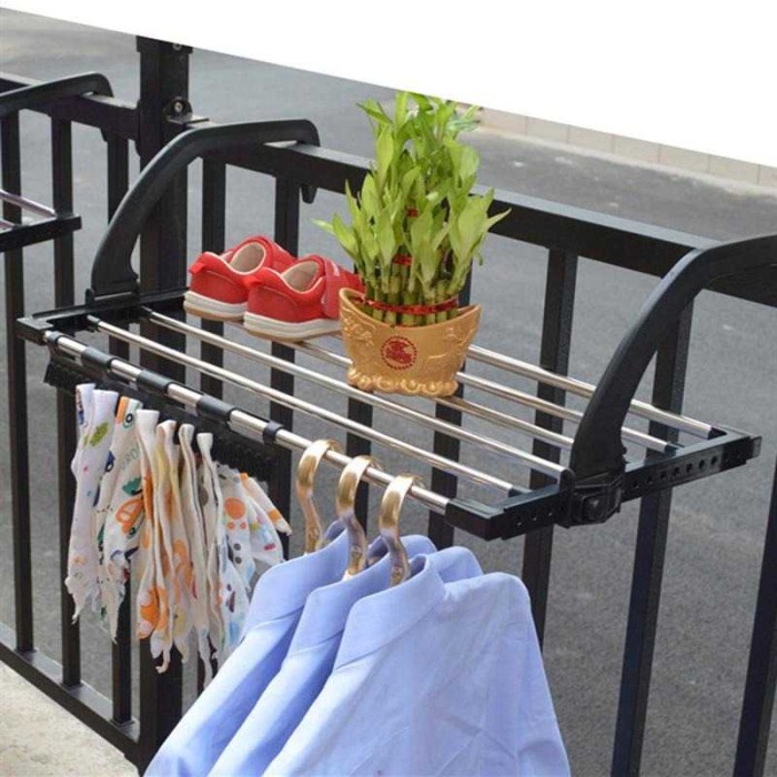 Rak Gantungan Jemuran Handuk Baju Balkon Pagar Drying Balcony Rack - Hitam