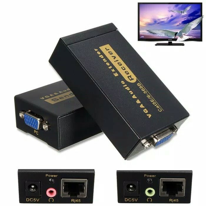 Vga extender 100m lan cat 5 5e 6 6e tx rx adaptor 1080p FHD with audio 3.5mm 568b Ve-100 - Vga f to rj45 female converter adapter 100 meter ve100