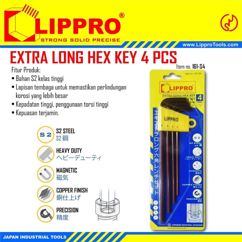 LIPPRO 161-S4 4 PCS Kunci L Set Panjang 3-6 mm Extra Long Hex Key