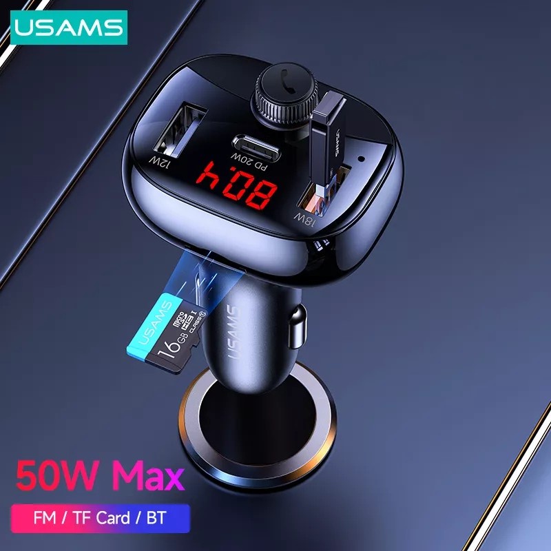 USAMS CAR CHARGER TRANSMITTER 50W PD FAST CHARGER TF SLOT TRIPPLE SLOT