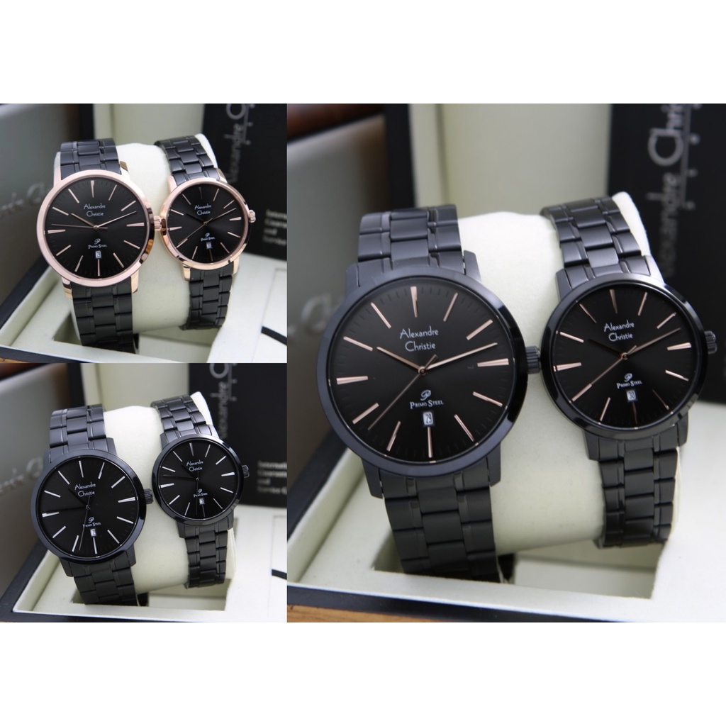 JAM TANGAN COUPLE ALEXANDRE CHRISTIE 1028 AC1028 FULL BLACK ORIGINAL