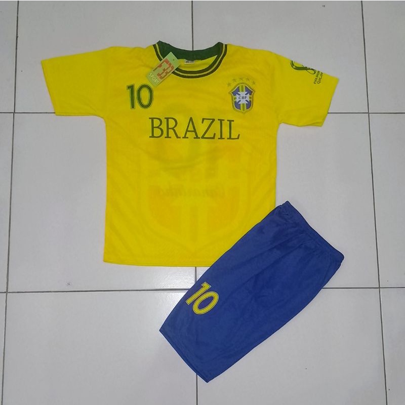 SETELAN BAJU BOLA BRAZIL BAJU BOLA TERBARU 202W PAKAIAN OLAHRAGA SEPAKBOLA ANAK LAKI LAKI