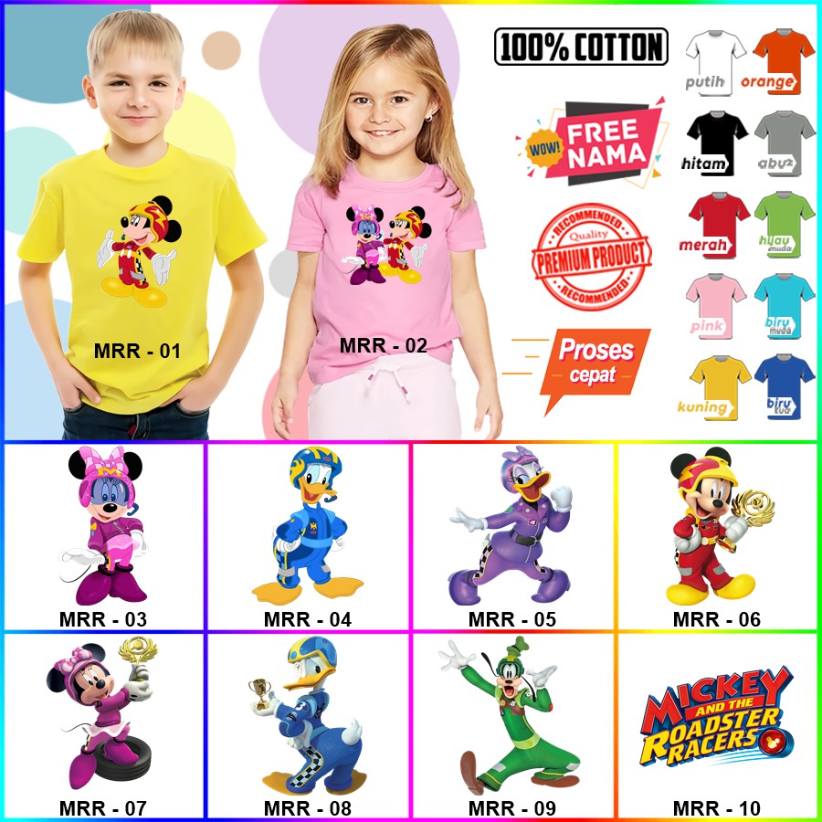 Baju Kaos ANAK DAN DEWASA MICKEY ROADSTER COUPLE (FREE NAMA)