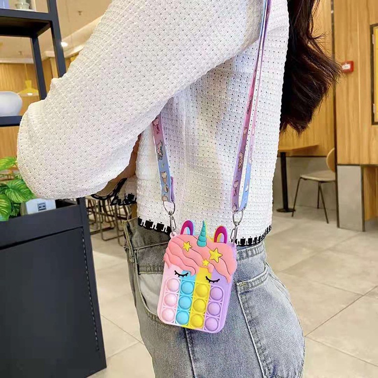 T&amp;Y  Tas Selempang Anak Pop It Unicorn Bubble Fidget Push Toys Sling Bag Anak Popit Wallet Cross Bag Untuk Anak Anak Dan Dewasa Murah Import