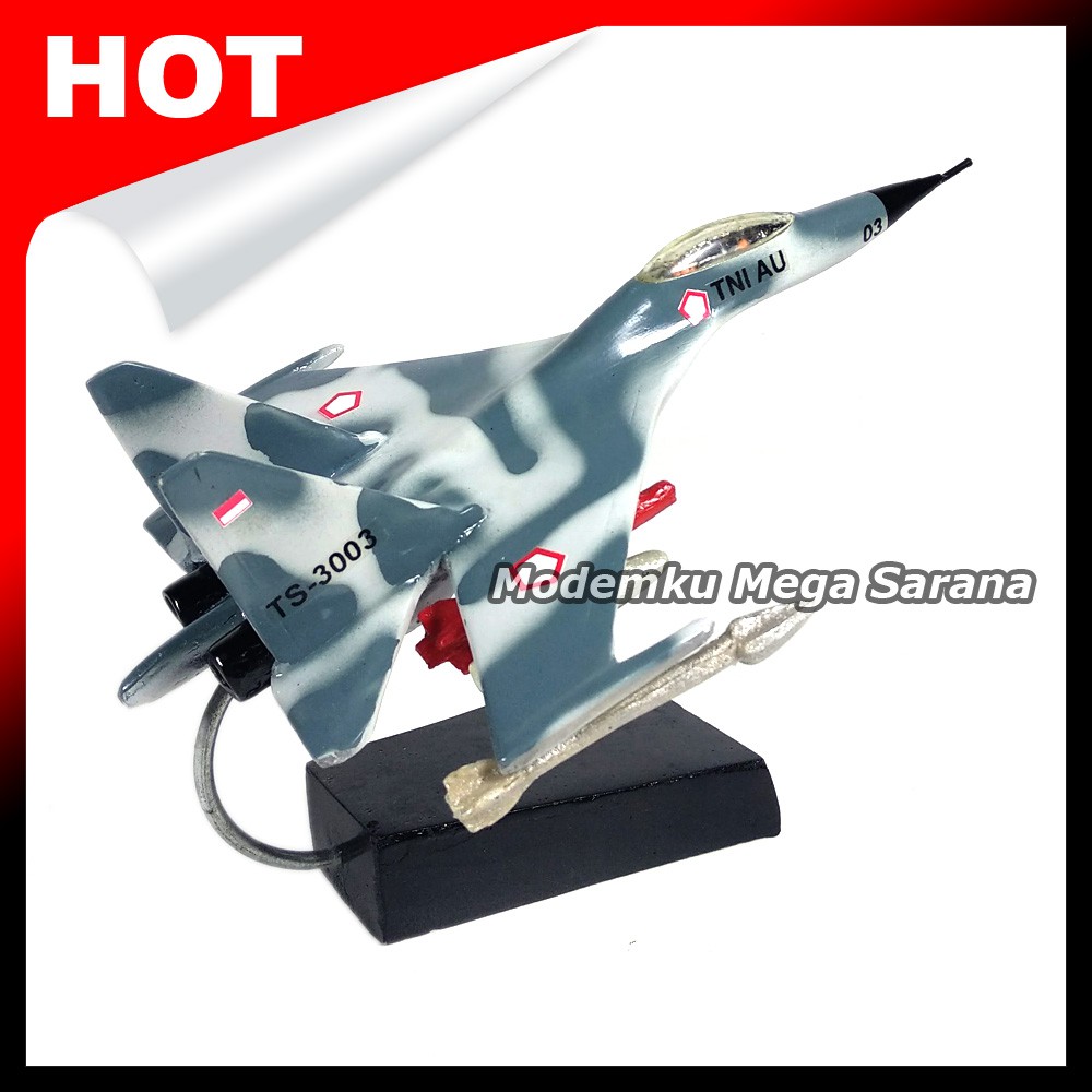 Miniatur Pesawat Tempur TNI Sukhoi SU-30 TS 3003 19x13x12cm - Fiber Glass - Packing Kayu