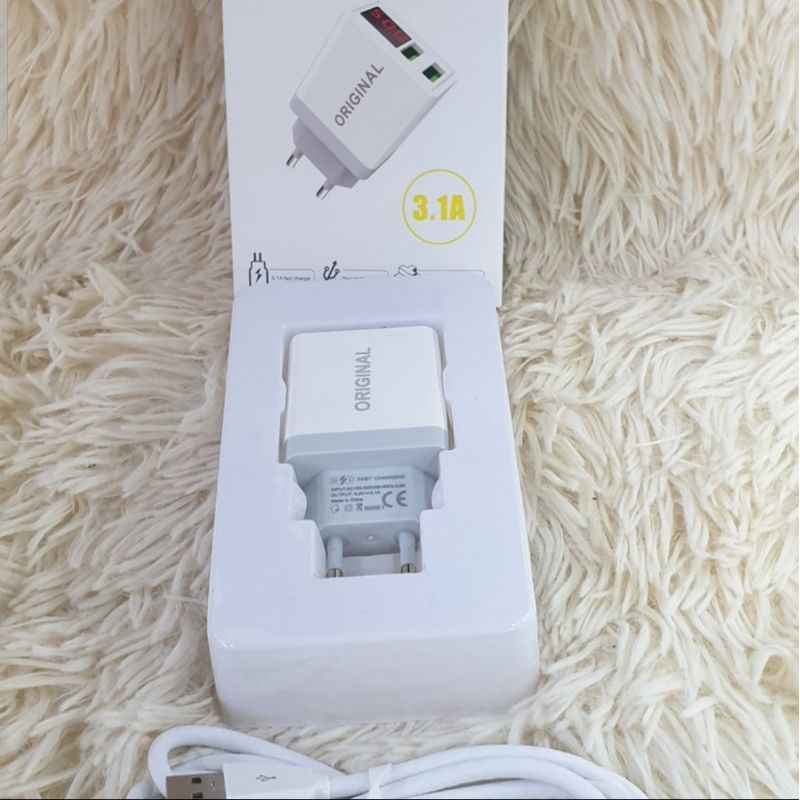 Charger Original 2 usb LCD 3.1a digital display charger with cable