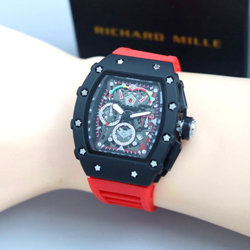 Jam Tangan Kasual Jam Tangan RM Terlaris Body Stainliss Tali Rubber Tanggal Aktif