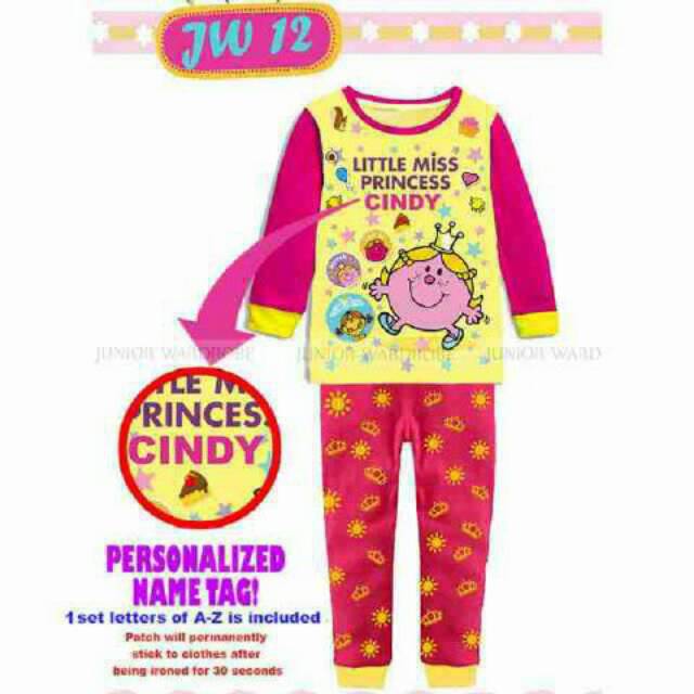 Setelan Piyama Anak Cewek &quot;PERSONALIZED NAME&quot; Little Princess Set 3in 1(baju,celana,huruf nama)