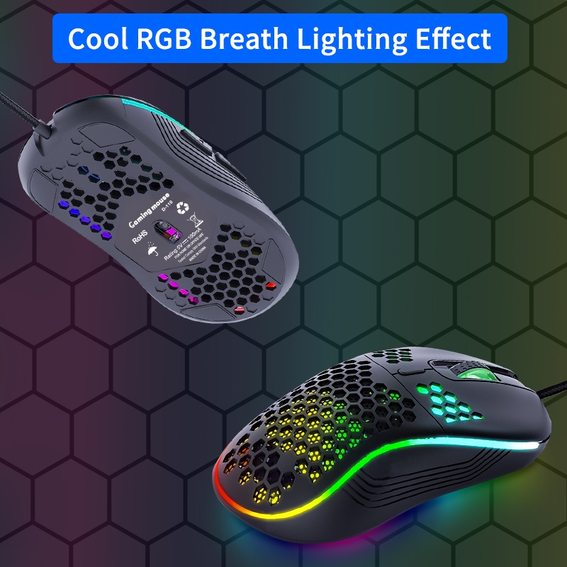 ColorCoral Mouse Gaming Wired RGB Original Honey Comb Breath Lighting LED 7200DPI Lightweight Design Fine Texture