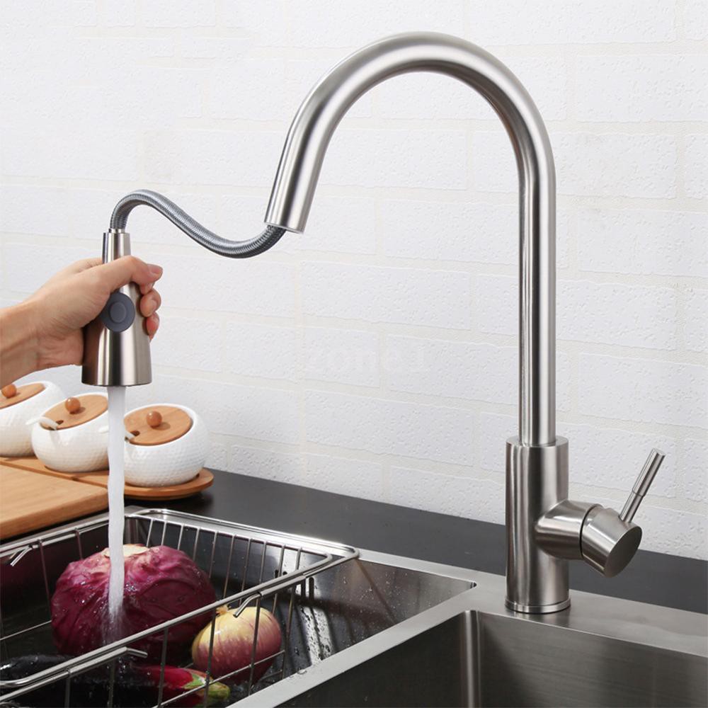 Pull Out Kitchen Faucets With 2 Spray Modes High Arc Bathroom Basin Sink Faucets Pull Down Sprayer Shopee Indonesia
