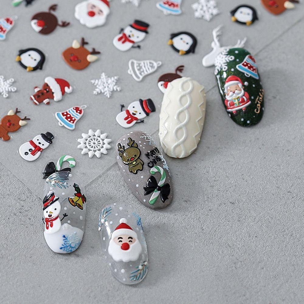 AUGUSTINA Agustina Christmas Nail Art Relief Decal Desain Santa Snowman DIY Dekorasi Kuku