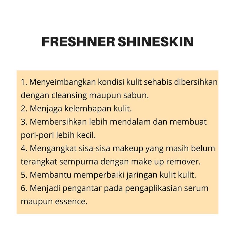 SHINESKIN FRESHNER / TONER, toner acne, toner komedo, toner flek, toner kulit berminyak