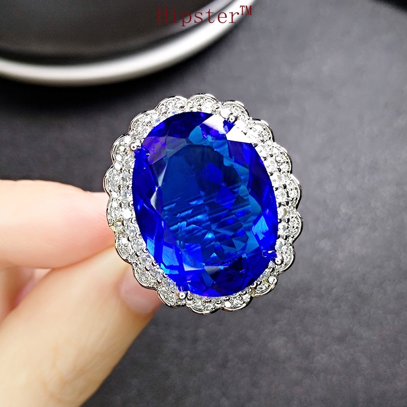 New Affordable Luxury Fashion Natural Blue Crystal Rings Pendants Suit