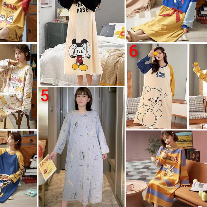 ☪ Baju tidur daster lengan panjang bahan kaos import DSTPJ ♣