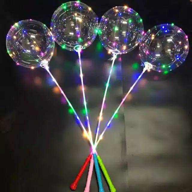 Set  Balon + Lampu LED +  Stick Balon PVC LED Balon hiasan dekorasi wedding proposal /FREE BATRE