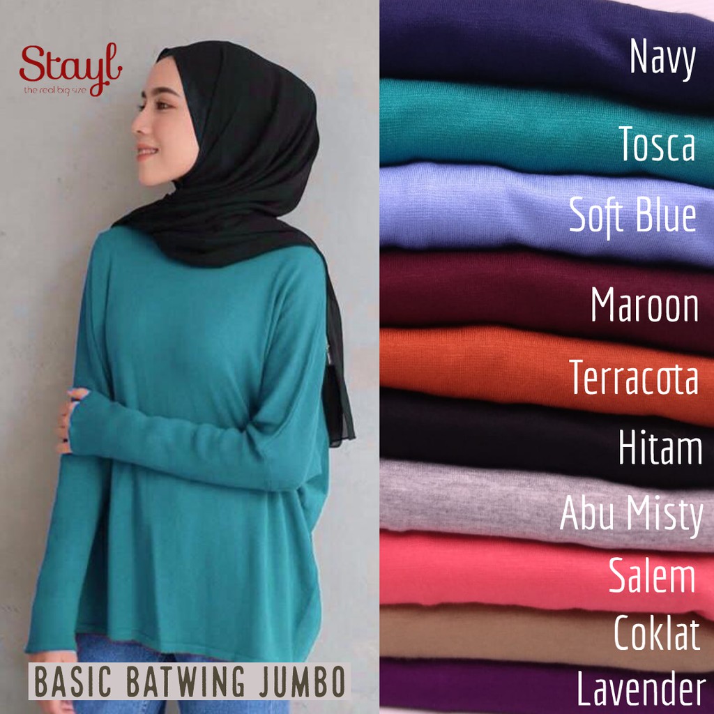 BIGCLO - (COD) LD 120-140cm Baju Blouse Jumbo Atasan Wanita Muslim Basic Polos Lengan Panjang