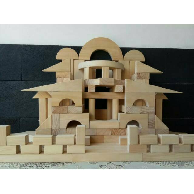 Building Blocks Balok Bangunan Natural Kayu Pinus Oven Grade A+ Isi 105