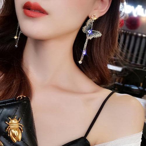 ANTING CUTIE Anting Giwang Elegan Gaya Korea dengan Mutiara + Kupu-Kupu + Berlian Imitasi untuk