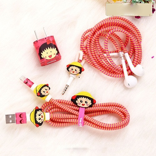 Set Stiker Pelindung Kabel Charger USB Earphone Bentuk Spiral Bahan TPU Untuk iphone