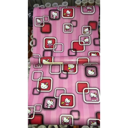 wallpaper roll hellokitty salur 3D kotak pink 45cmx8m