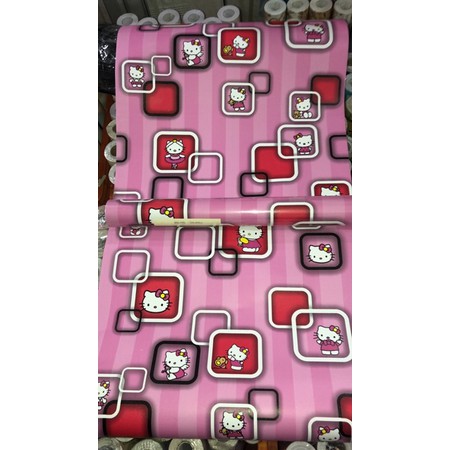 wallpaper roll hellokitty salur 3D kotak pink 45cmx8m