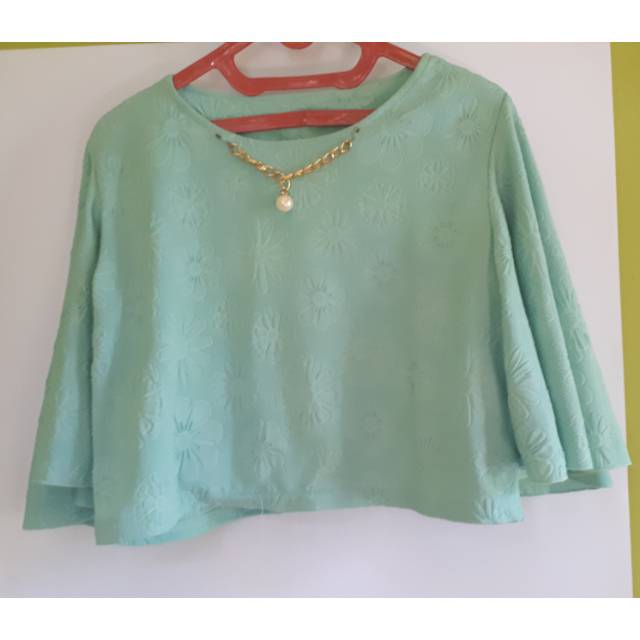 ATASAN CEWEK  TANGAN TEROMPET KEMBANG TOSKA BEKAS REAL PICTURE