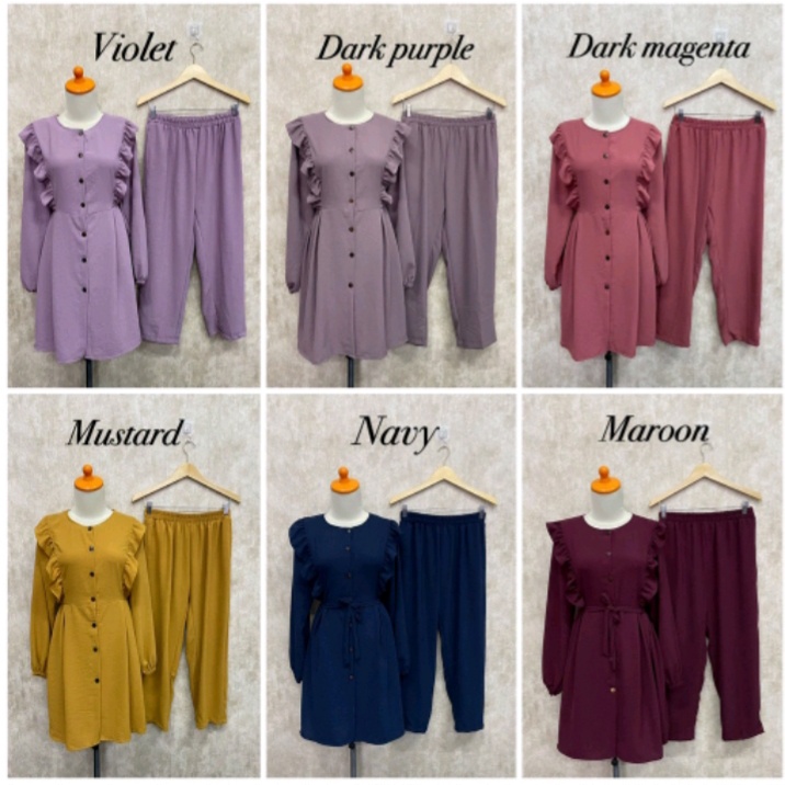 SETELAN TUNIK +CELANA /SET WANITA TERBARU /SETELAN RENDA POLOS