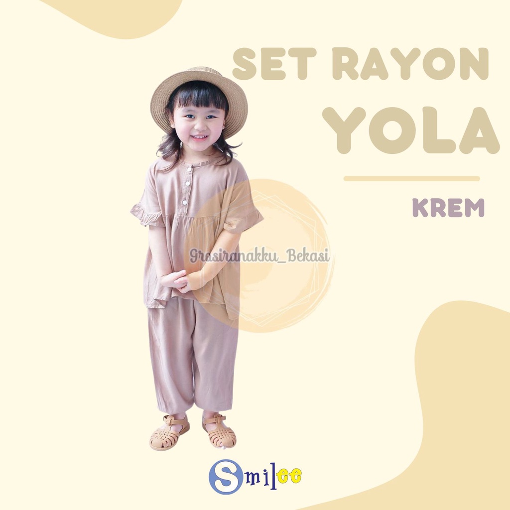 Setelan Anak Rayon Polos Smilee Yola Warna Krem Size 1-5Thn