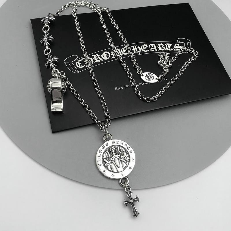 Chrome Hearts Ch Cross Silver Necklace Personality Angel Pendant Men's Trendy Thai Silver Retro Punk