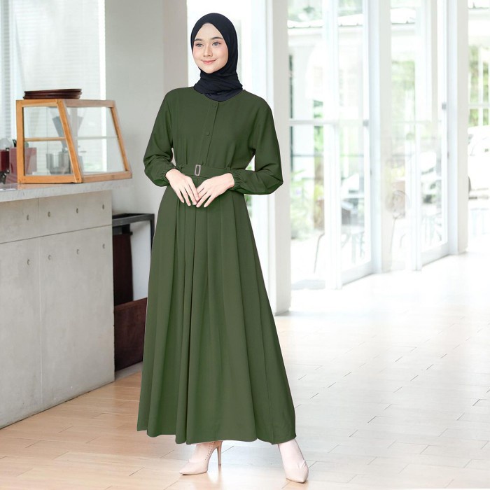 Baju Gamis Wanita Muslim Terbaru Sandira Dress cantik Murah kekinian GMS01-ARMY